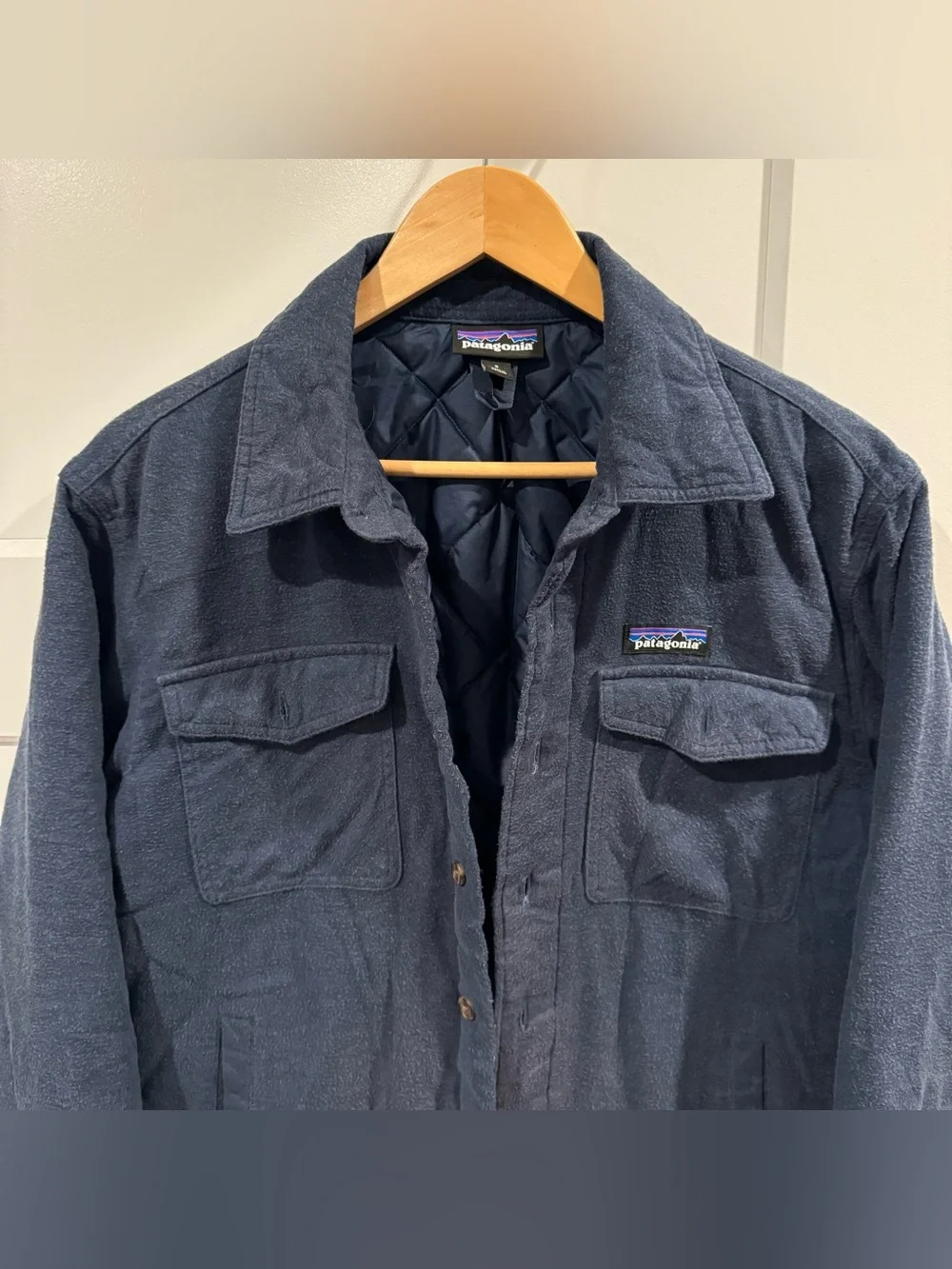 Patagonia Men Insulated Fjord Flannel Shirt Jacket Navy Sz Small